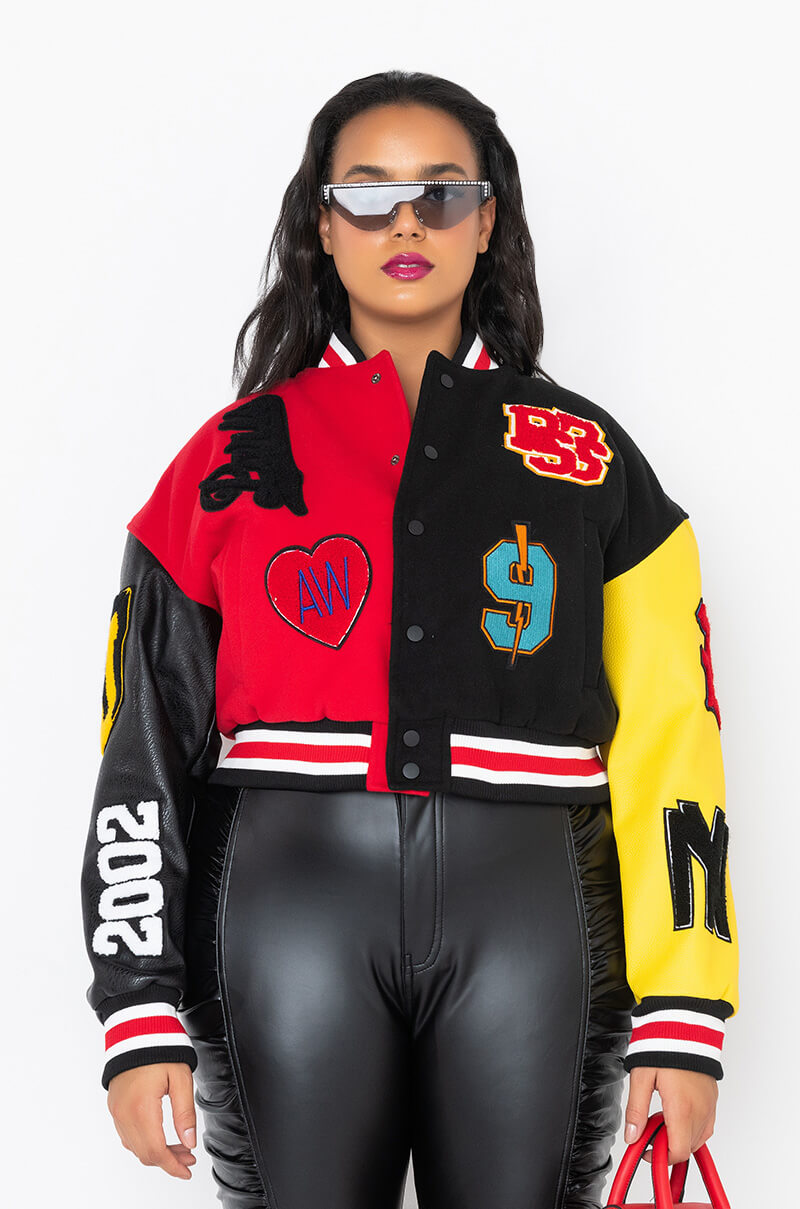 PLUS AZALEA WANG COLOR BLACK VARSITY BOMBER