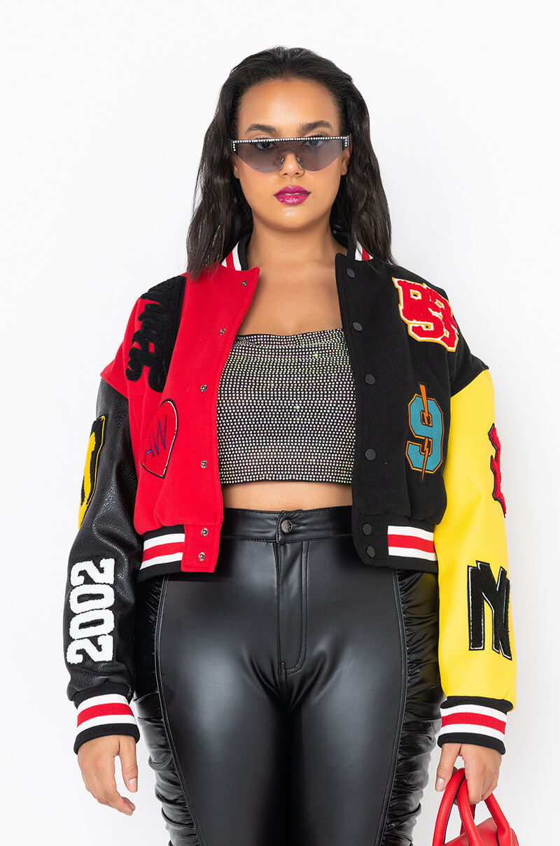 PLUS AZALEA WANG COLOR BLACK VARSITY BOMBER