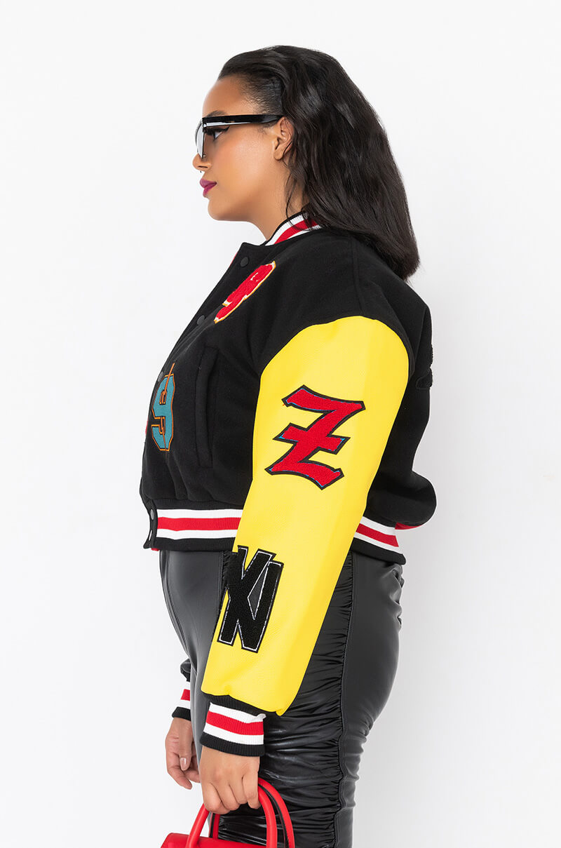 PLUS AZALEA WANG COLOR BLACK VARSITY BOMBER