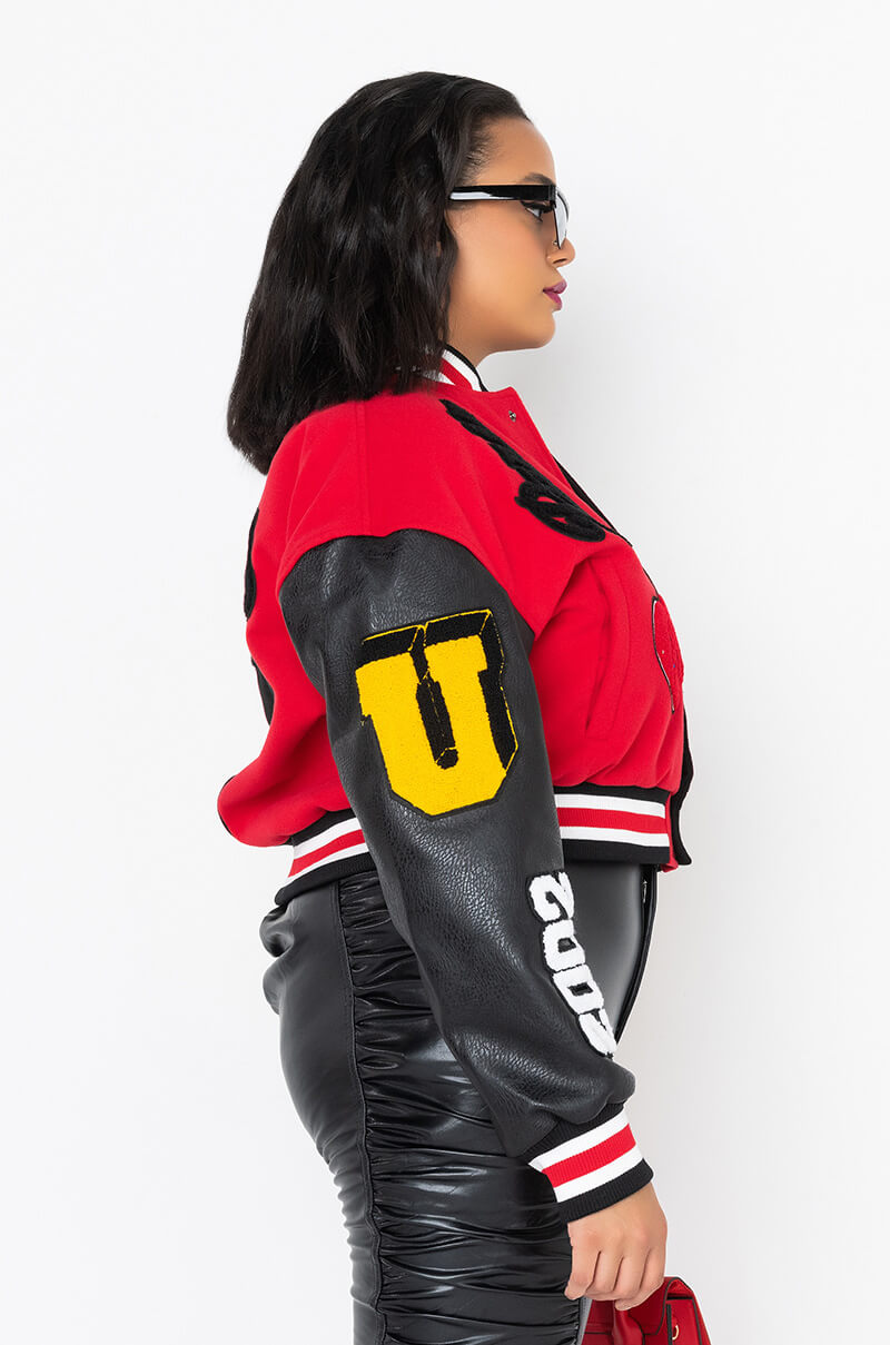 PLUS AZALEA WANG COLOR BLACK VARSITY BOMBER