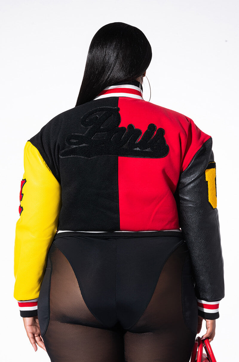 PLUS AZALEA WANG COLOR BLACK VARSITY BOMBER