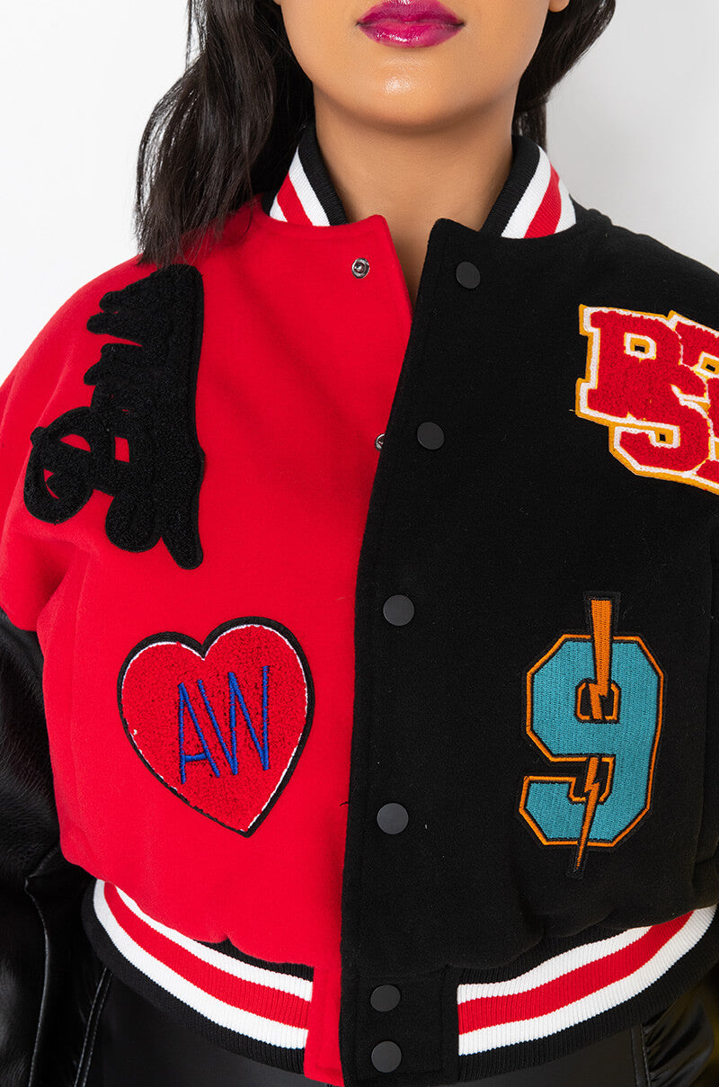 PLUS AZALEA WANG COLOR BLACK VARSITY BOMBER