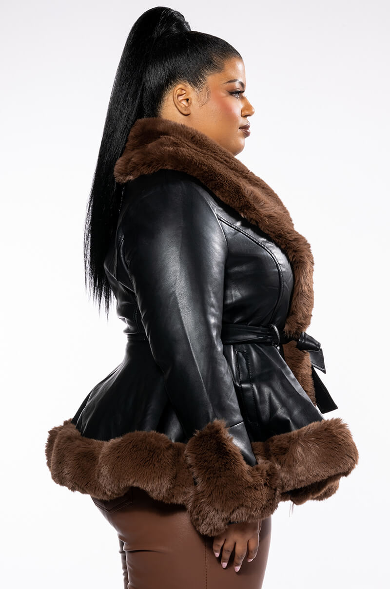 PLUS AZALEA WANG FAUX FUR TRIM PEPLUM MOTO