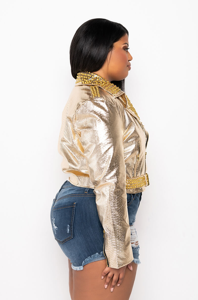 PLUS AZALEA WANG GOLD FINGER STUDDED MOTO JACKET