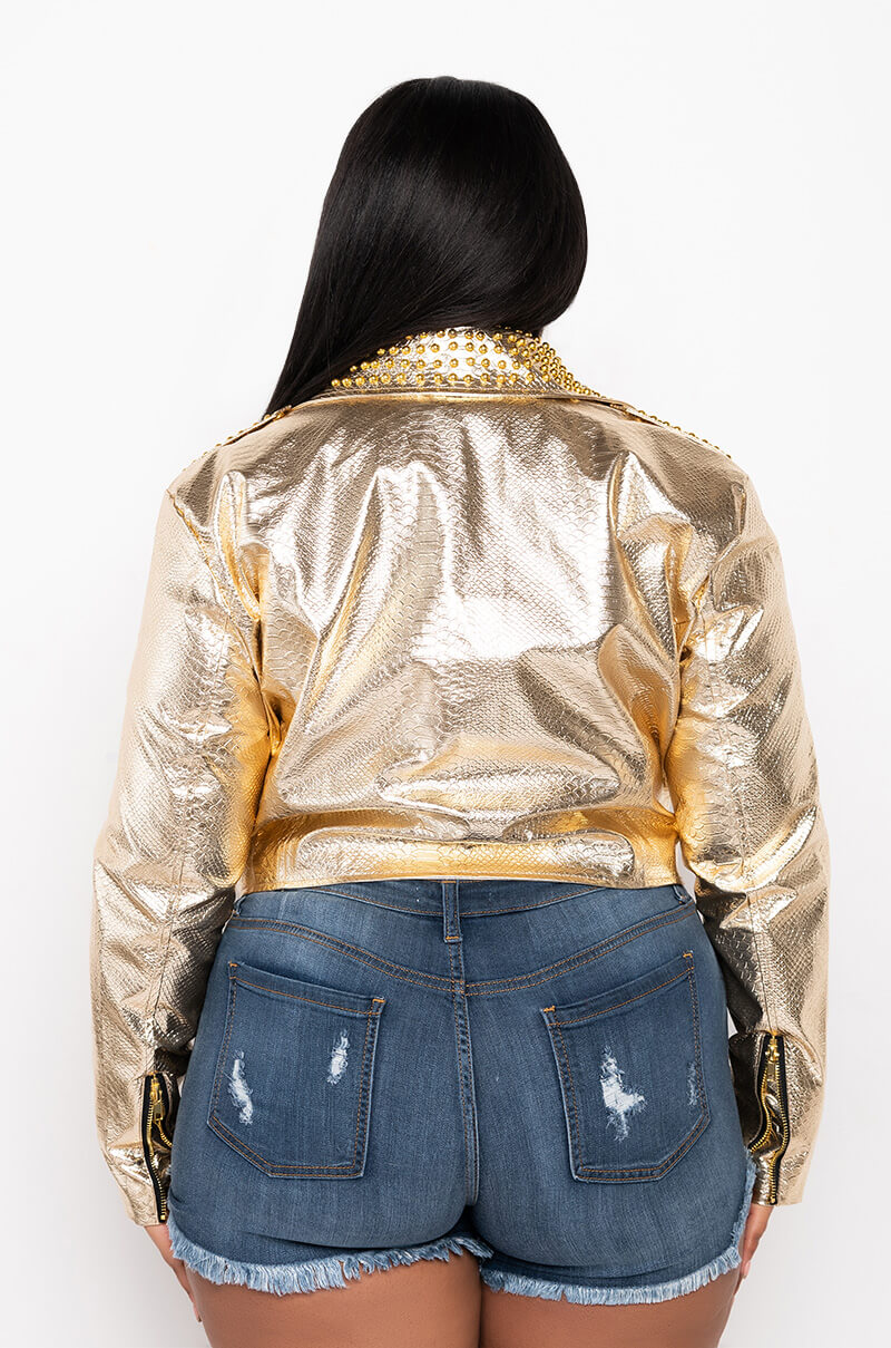 PLUS AZALEA WANG GOLD FINGER STUDDED MOTO JACKET