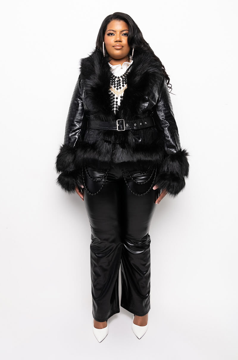 PLUS AZALEA WANG MONTAUK FAUX FUR MOTO JACKET