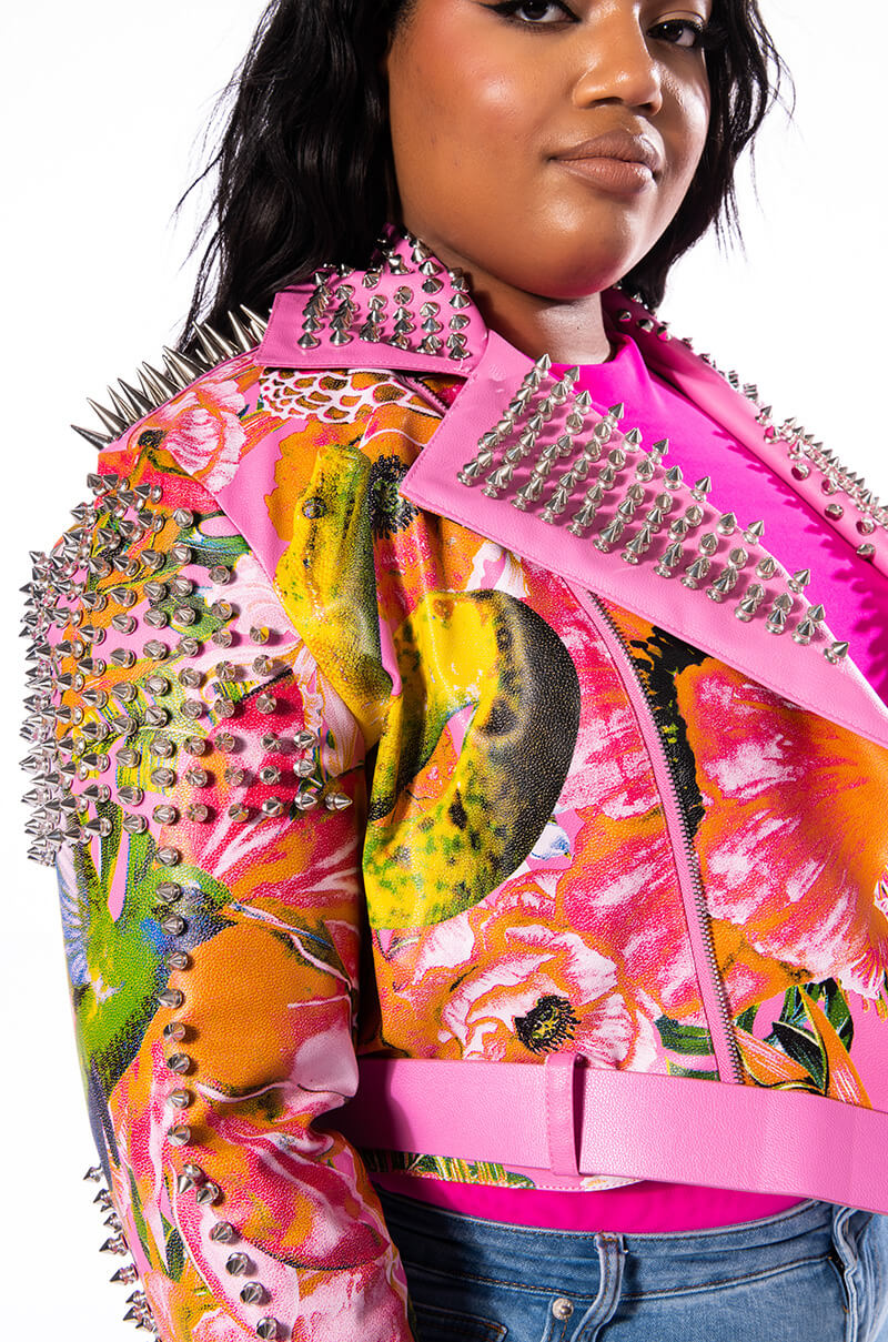 PLUS SPRING FEVER FLORAL MOTO JACKET