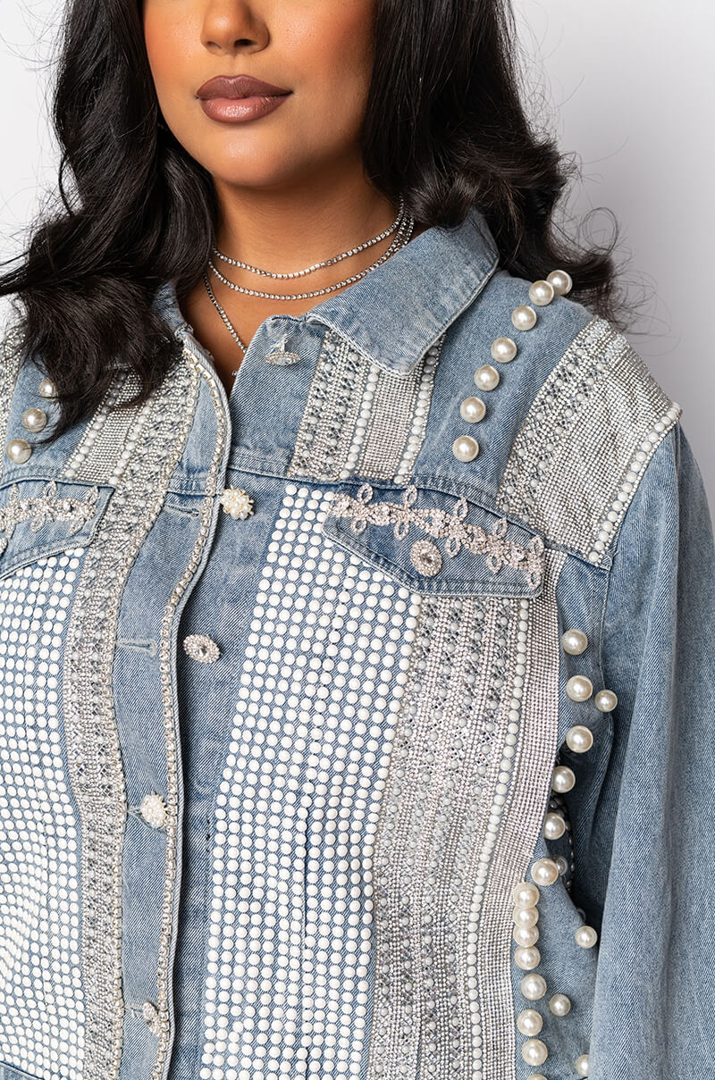 PLUS CARLI ULTRA BEDAZZLE RHINESTONE DENIM JACKET