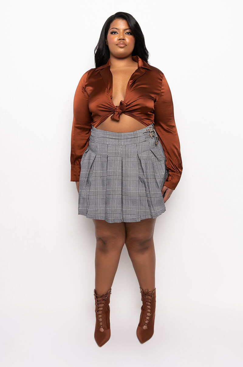 PLUS BETTER BELIEVE IT TIE FRONT SATIN BODYSUIT