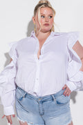 PLUS TYRA RUFFLE SLEEVE POPLIN BLOUSE
