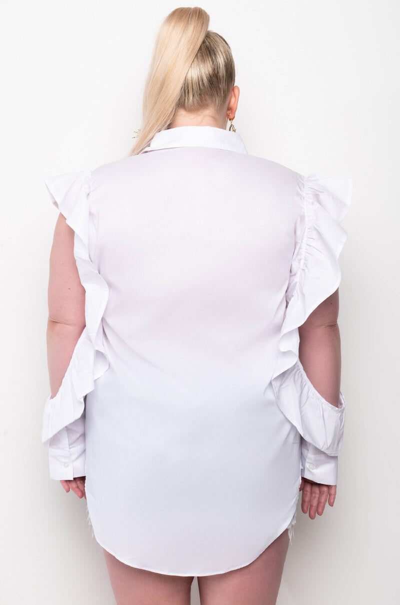 PLUS TYRA RUFFLE SLEEVE POPLIN BLOUSE
