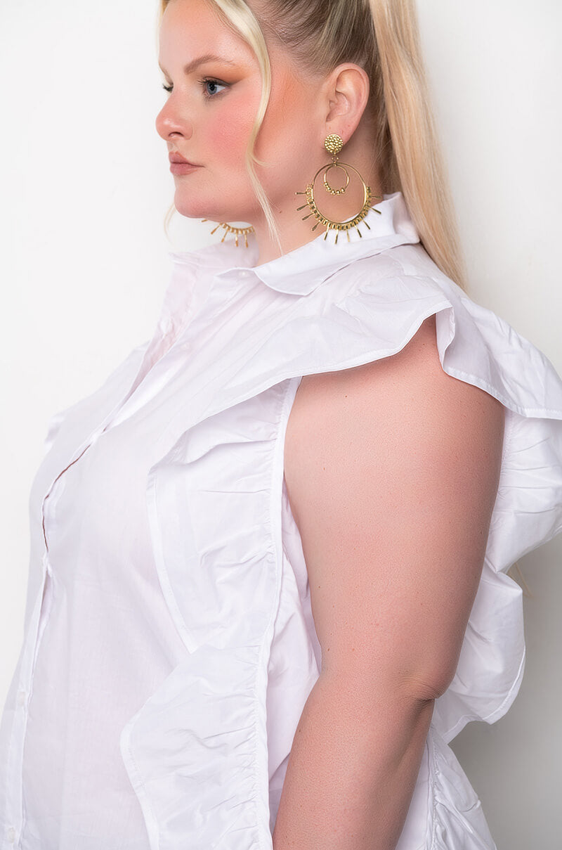 PLUS TYRA RUFFLE SLEEVE POPLIN BLOUSE