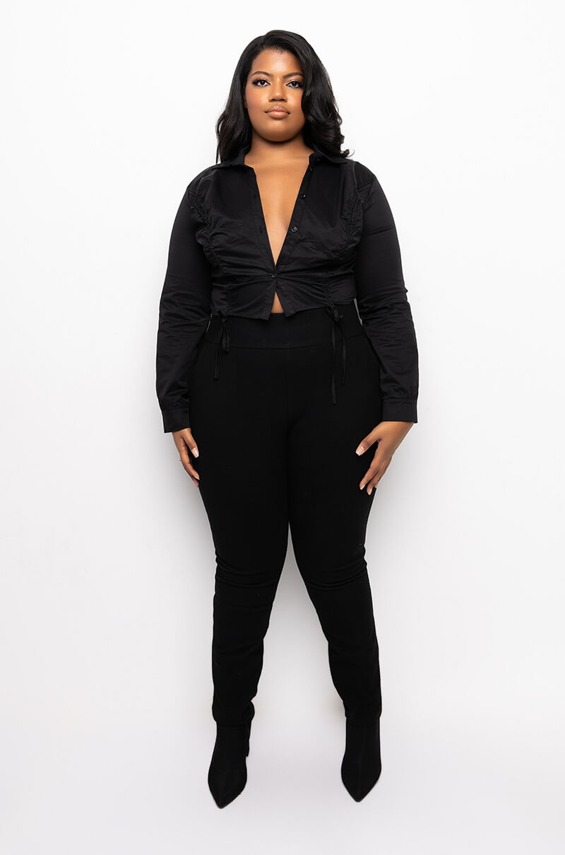 PLUS ELENA RUCHED PUFF SLEEVE BLOUSE