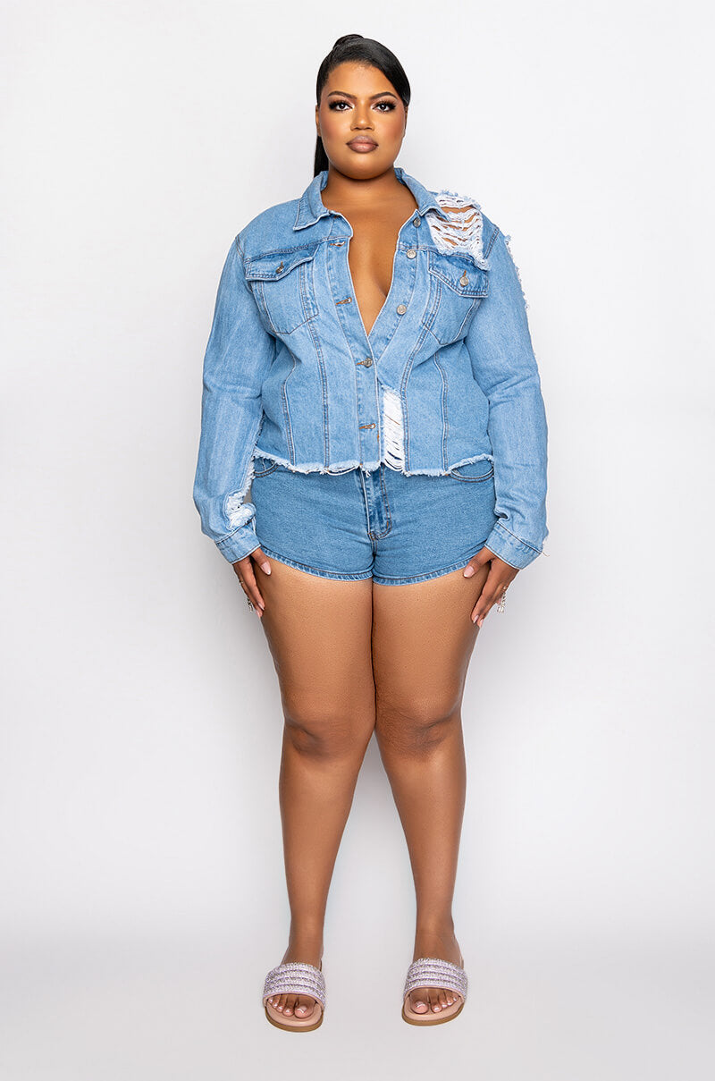 PLUS FLORENCE RHINESTONE CUT OUT DENIM SHORT