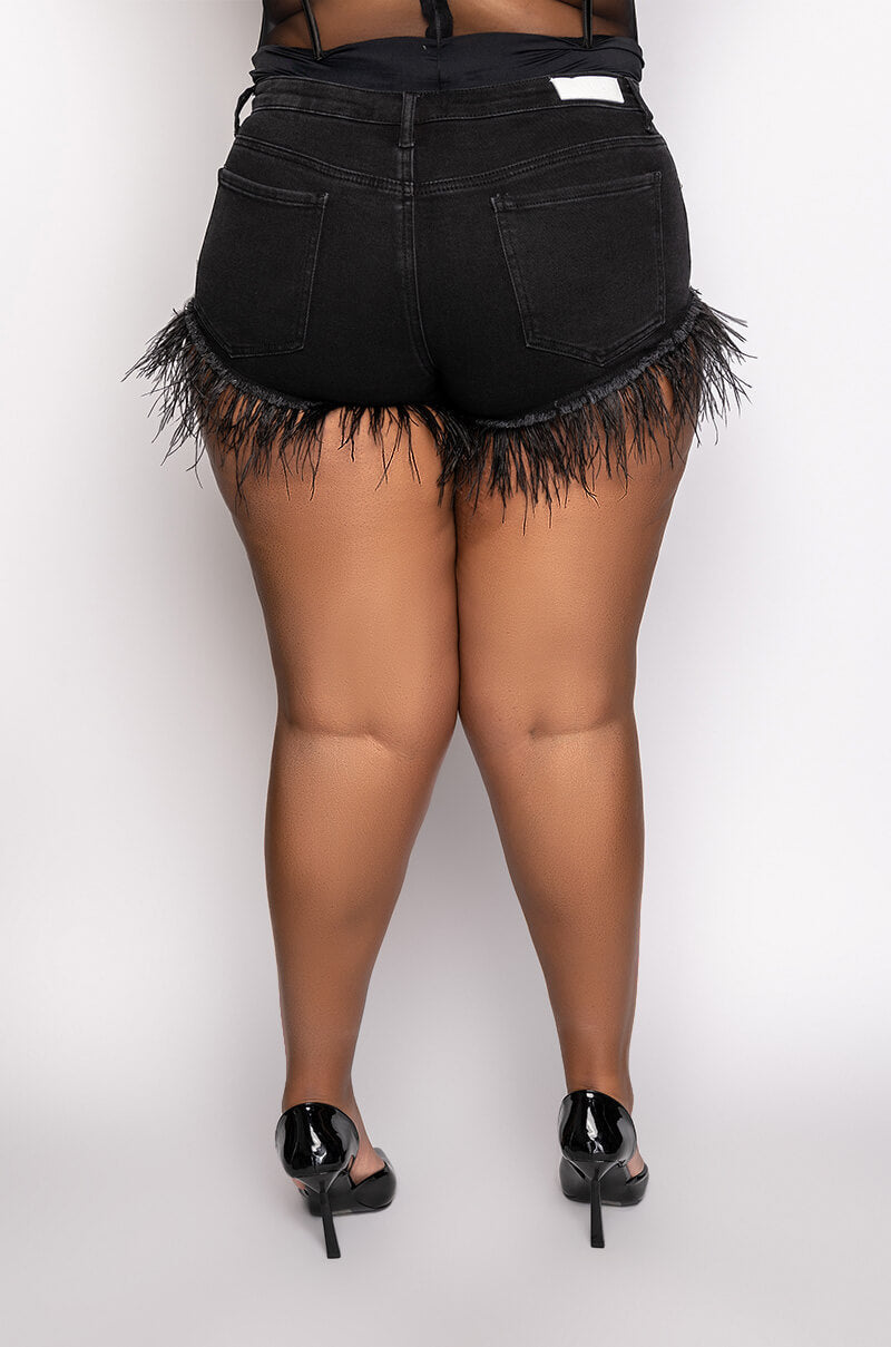 PLUS HIGH RISE FEATHER SHORTS