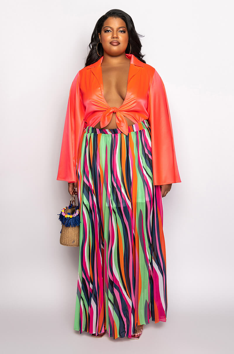 PLUS MARIPOSA TIE FRONT BUTTERFLY SLEEVE SATIN BODYSUIT