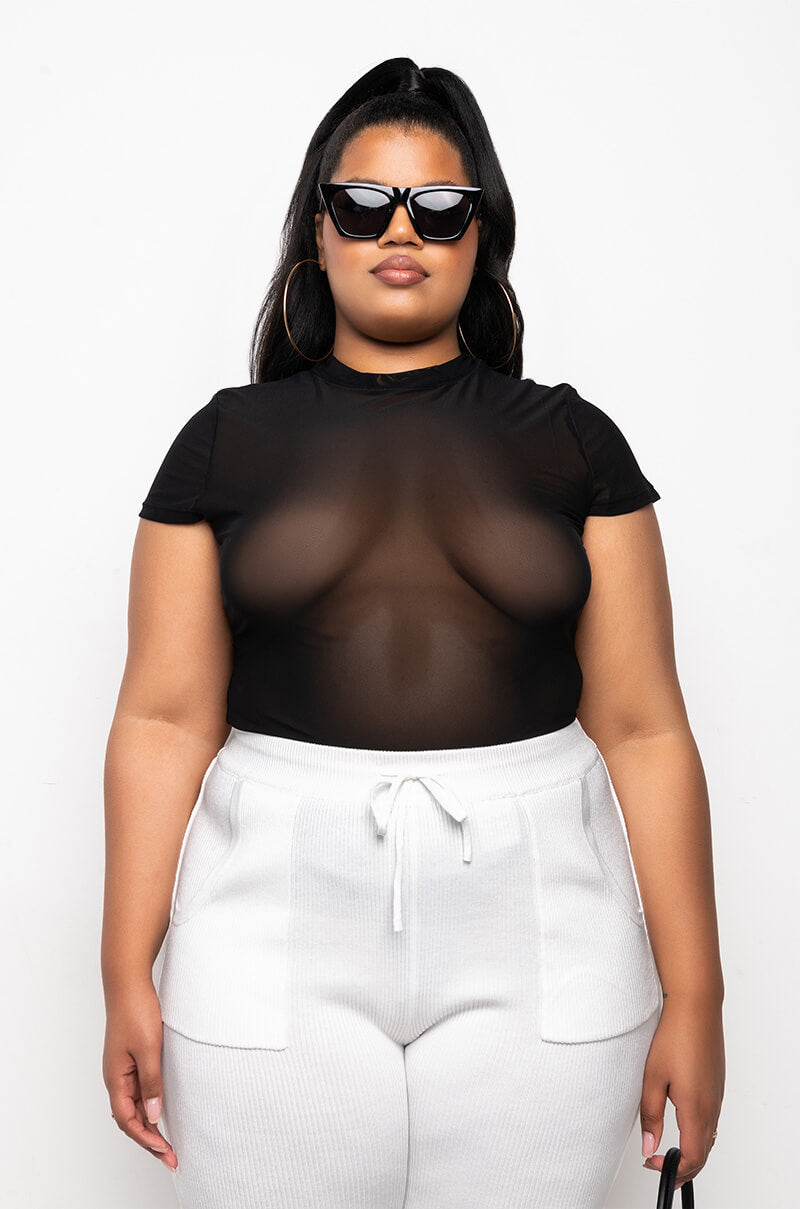 PLUS SO FIERCE SHORT SLEEVE MOCK NECK BODYSUIT