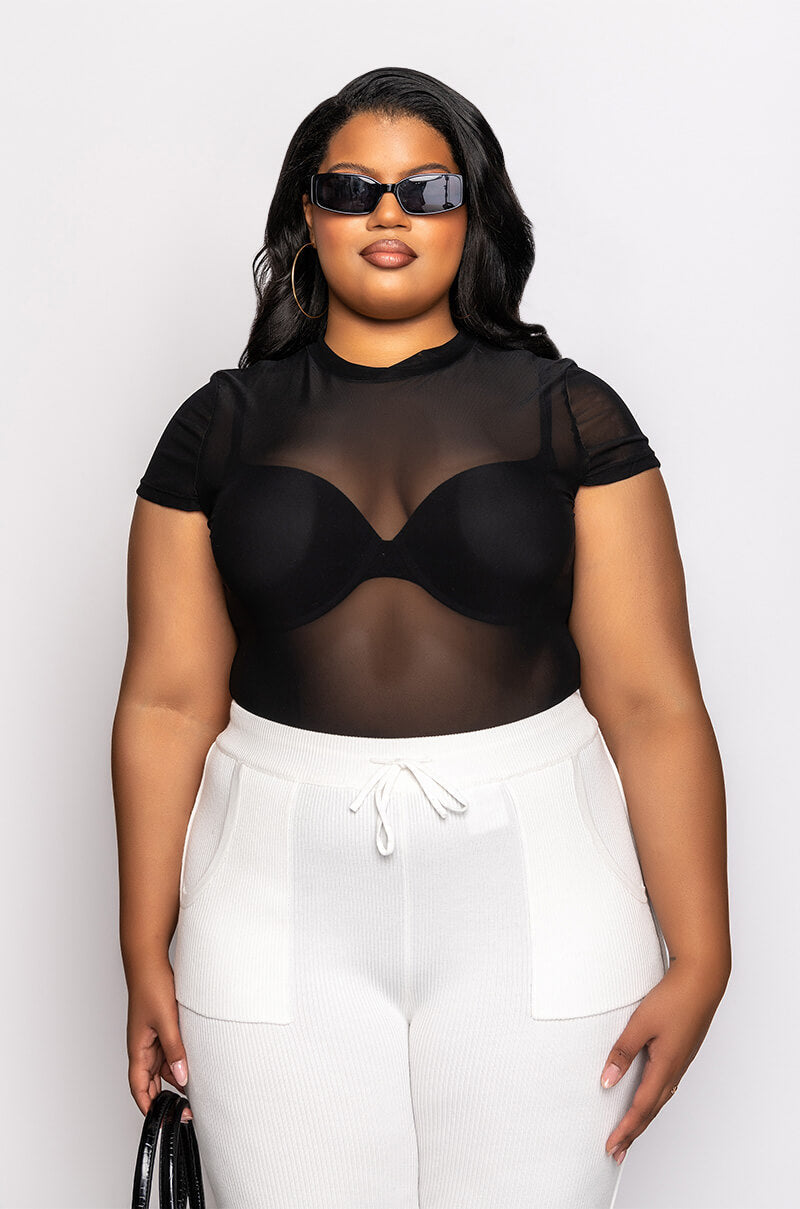 PLUS SO FIERCE SHORT SLEEVE MOCK NECK BODYSUIT
