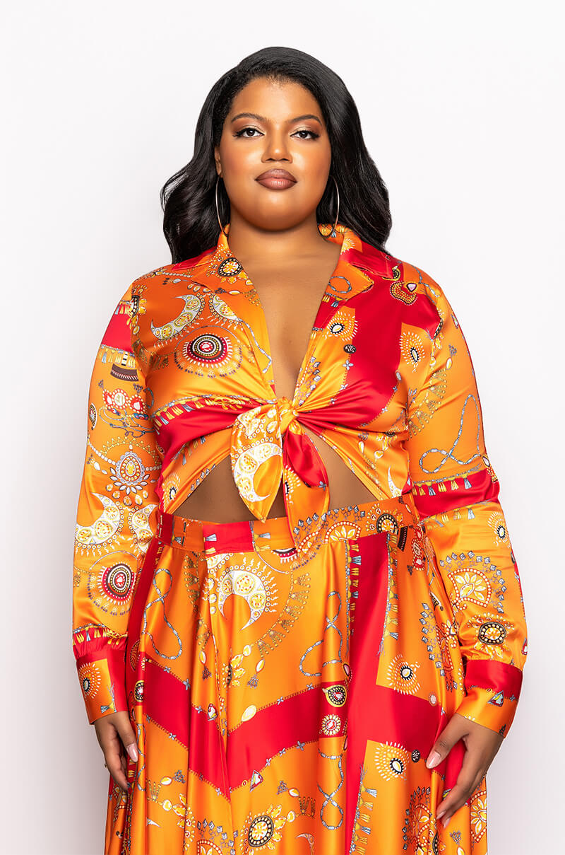 PLUS PLACES TO BE TIE FRONT SATIN BODYSUIT