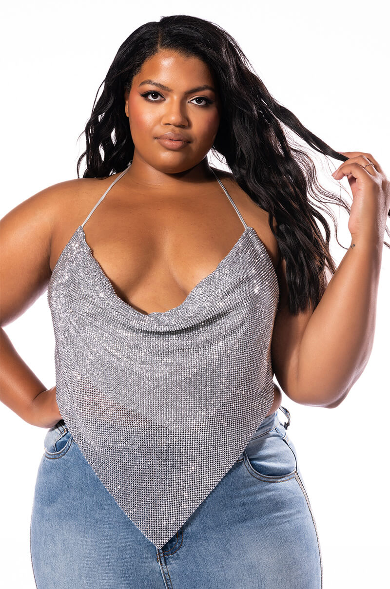 PLUS RIRI COWL NECK RHINESTONE BRALETTE