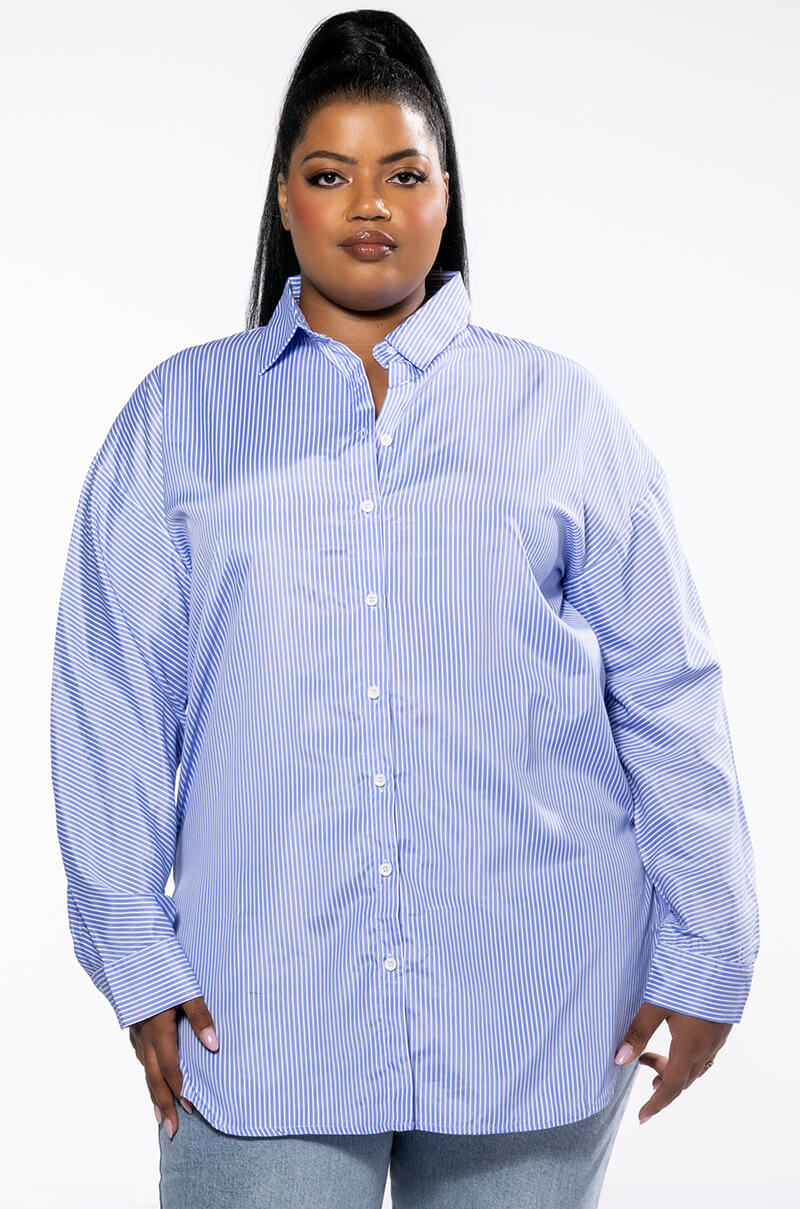 PLUS UNBOTHERED POPLIN BUTTON DOWN BLOUSE
