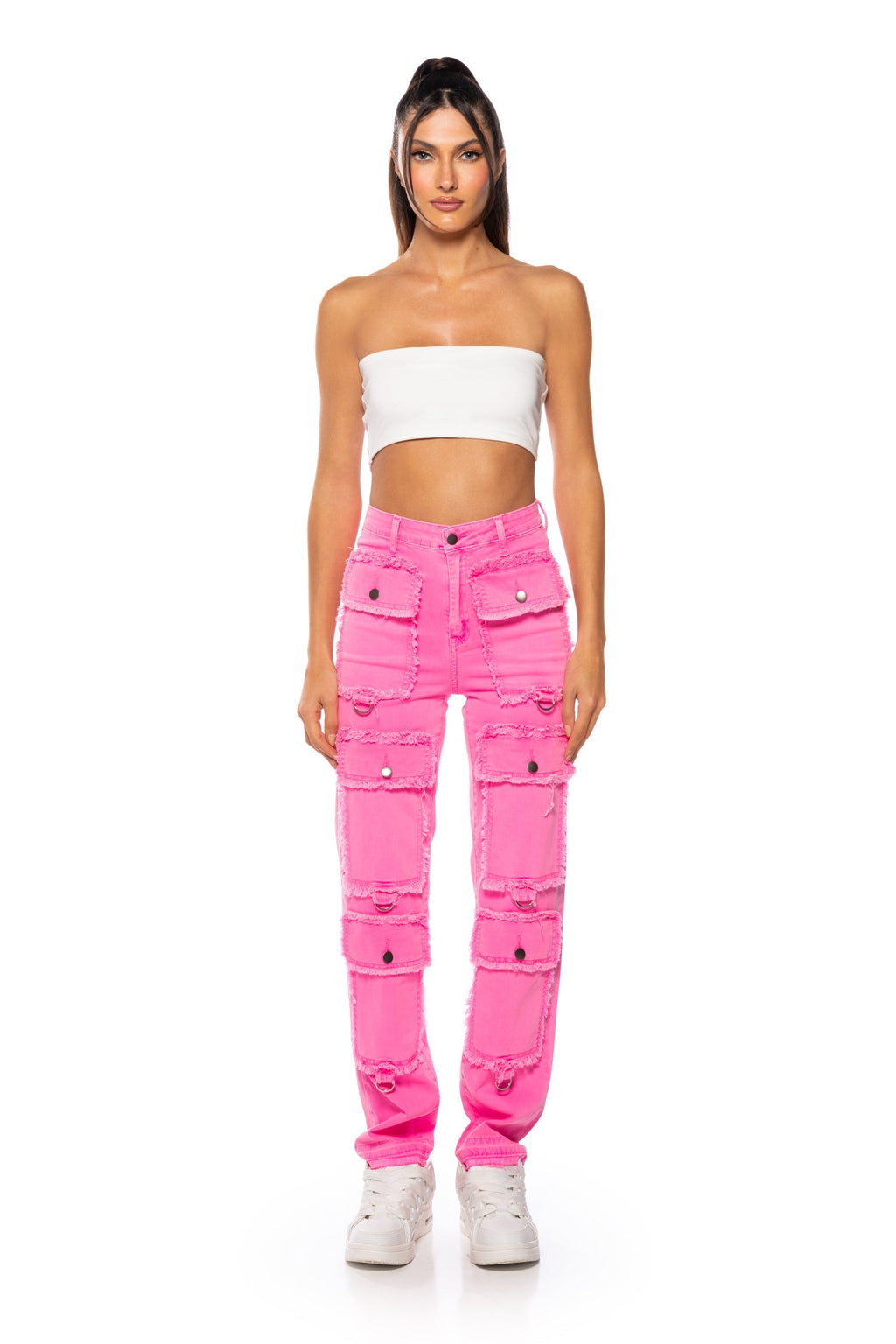 POCKET FULL OF SUNSHINE CARGO JEANS IN HOT PINK