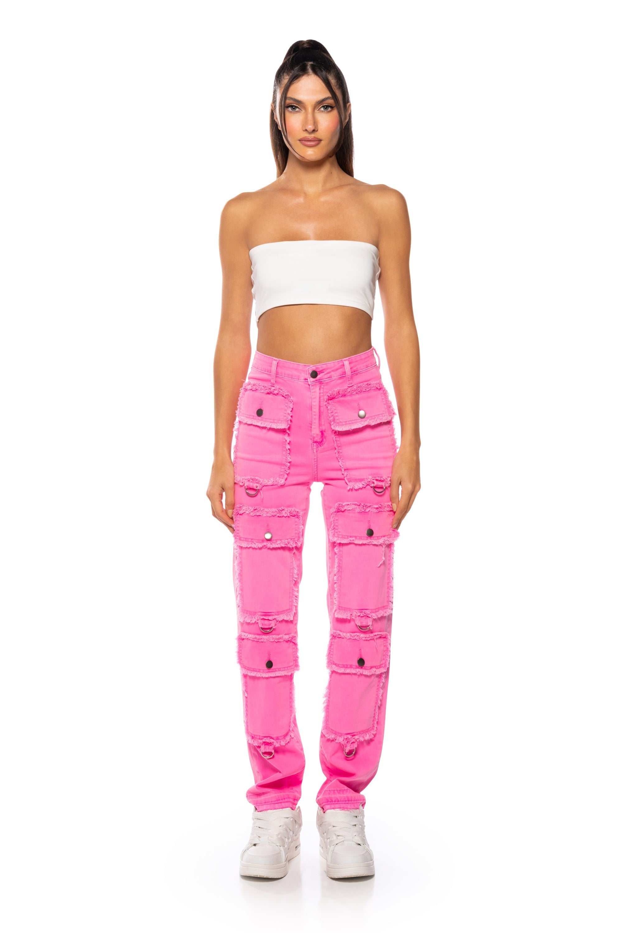 POCKET FULL OF SUNSHINE CARGO JEANS IN HOT PINK