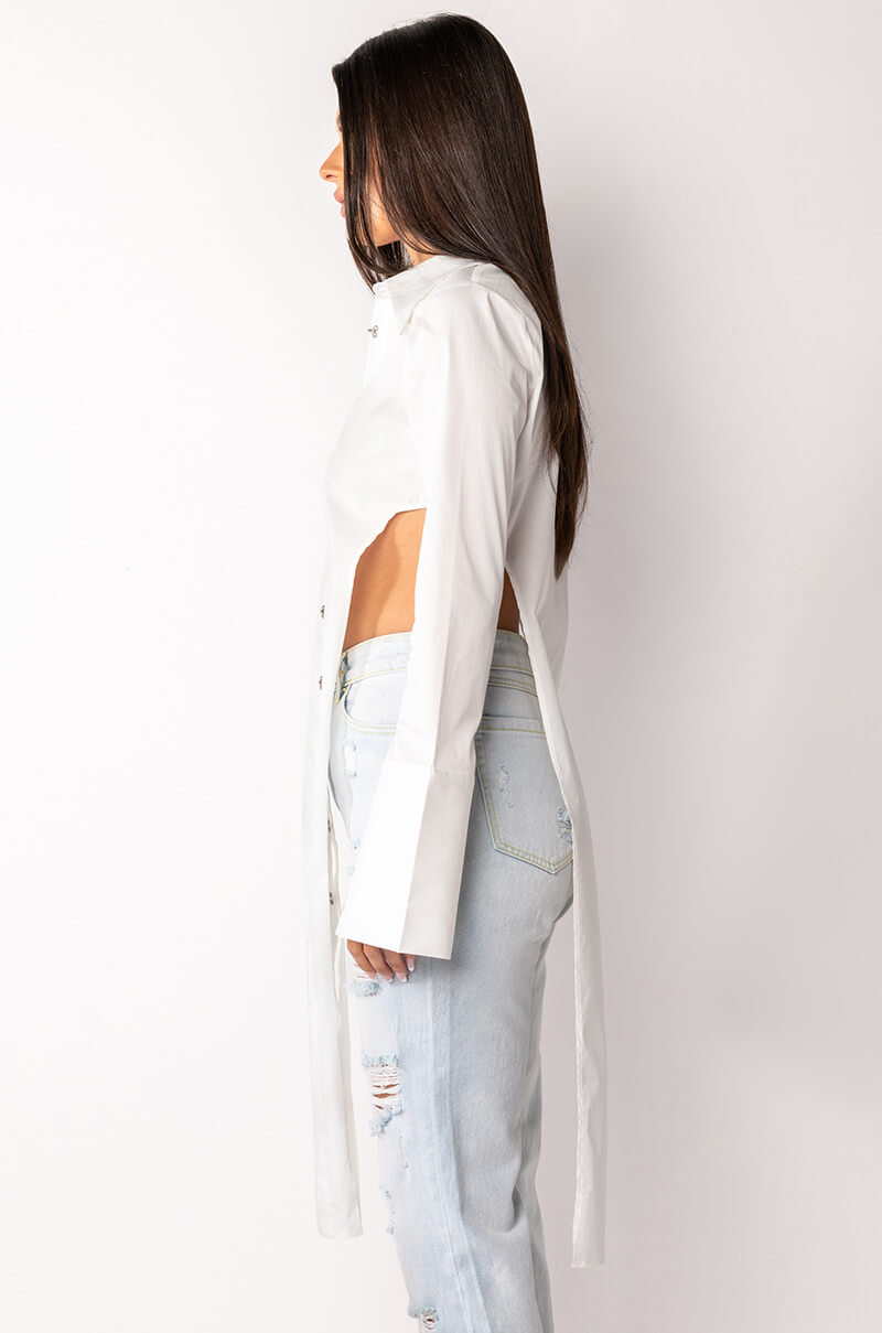 STEVIE HIGH SLIT LONG SLEEVE BLOUSE