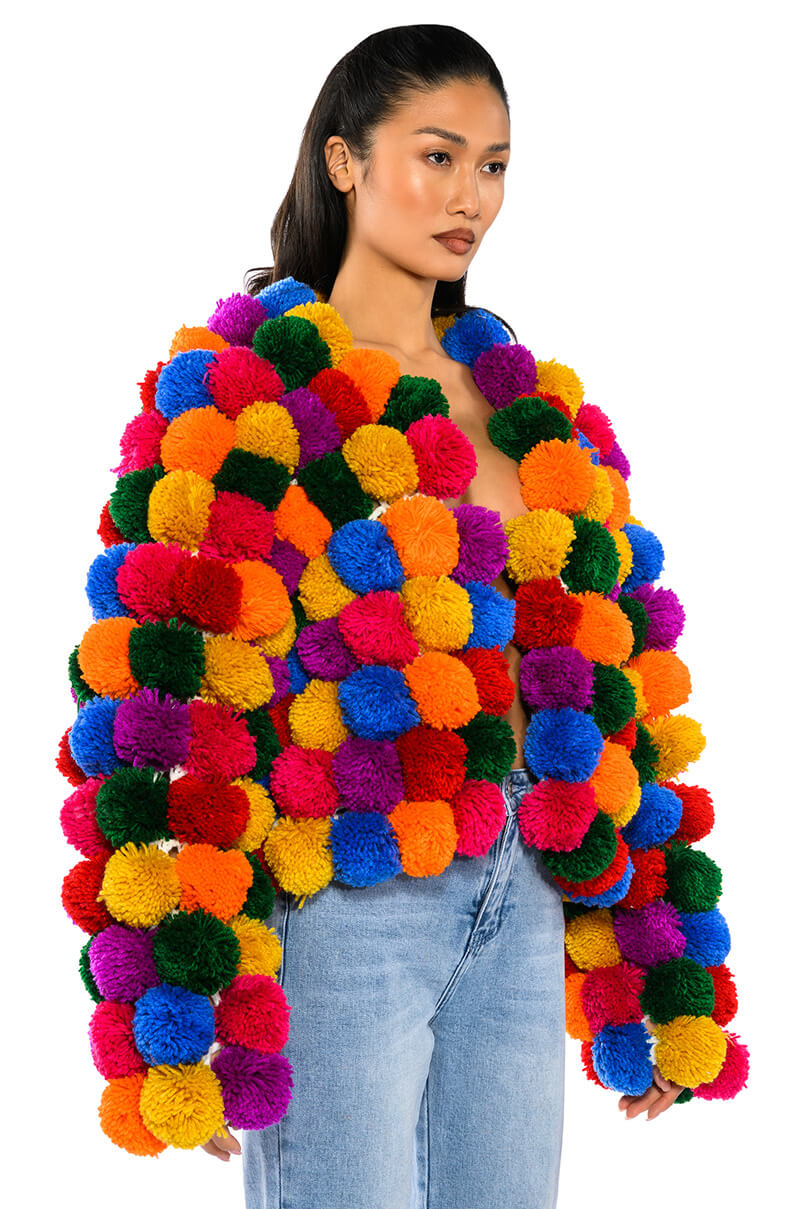 POM POM COLORFUL CARDIGAN