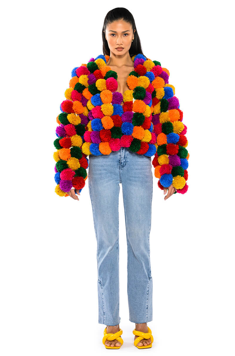 POM POM COLORFUL CARDIGAN