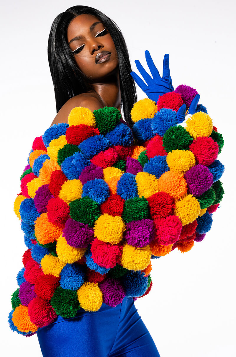 POM POM COLORFUL CARDIGAN