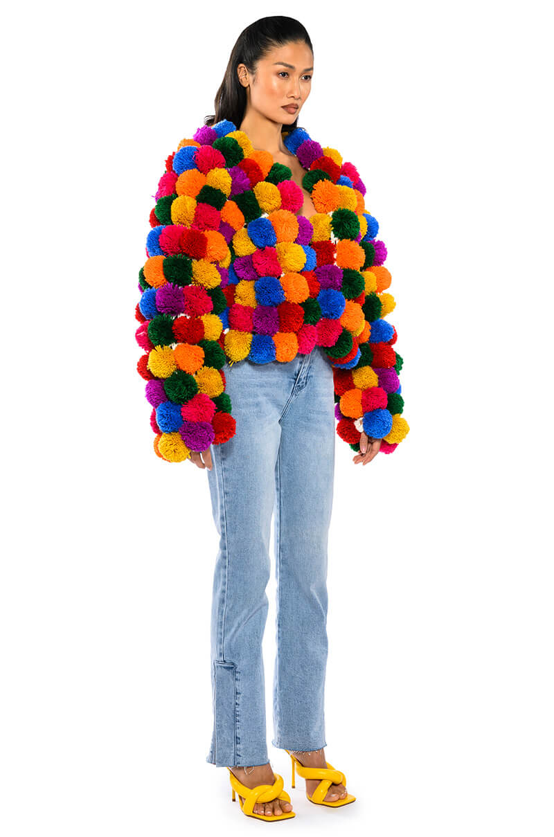 POM POM COLORFUL CARDIGAN