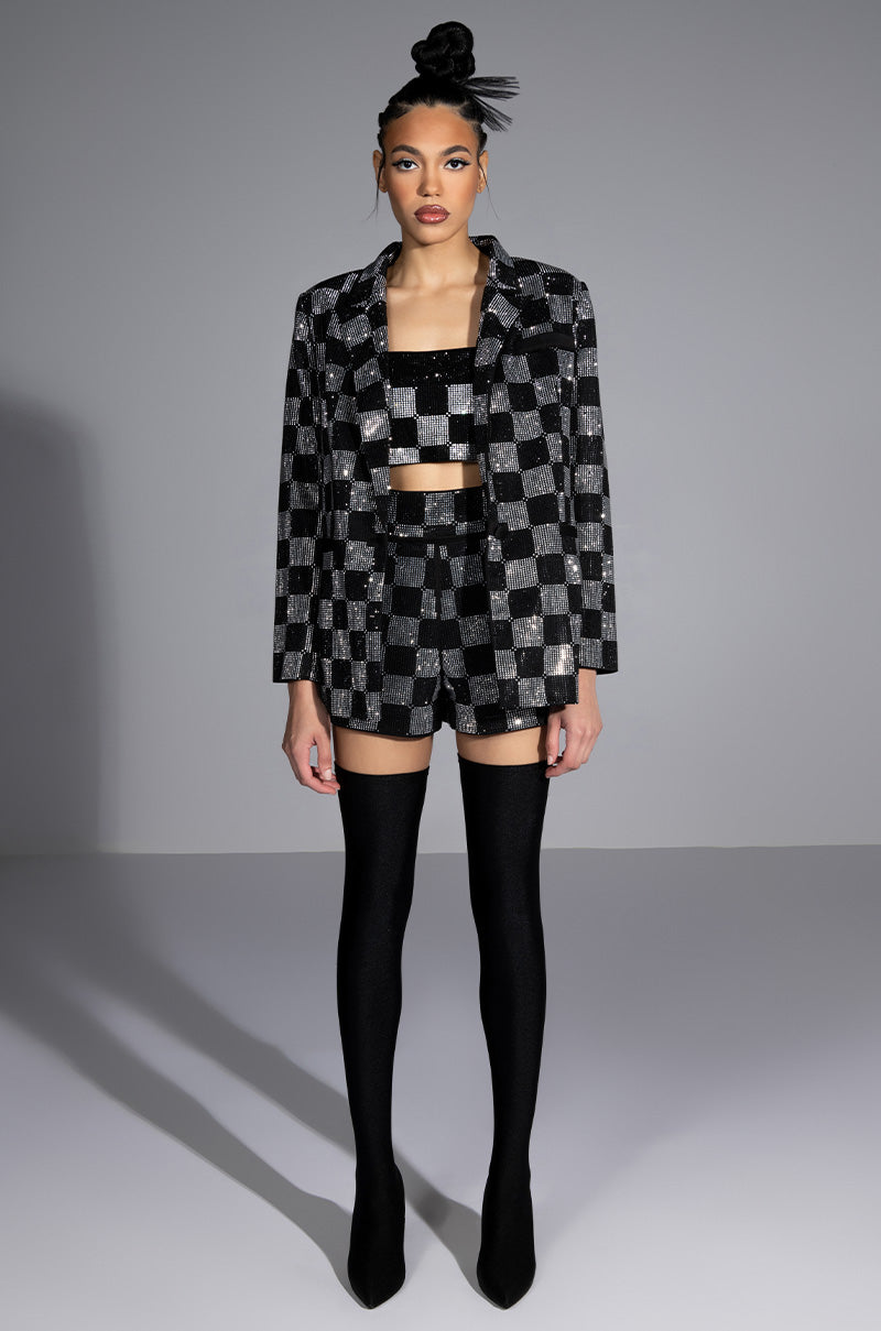 POP STAR CHECKERED RHINESTONE BLAZER