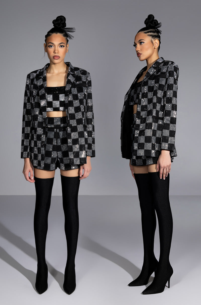 POP STAR CHECKERED RHINESTONE BLAZER