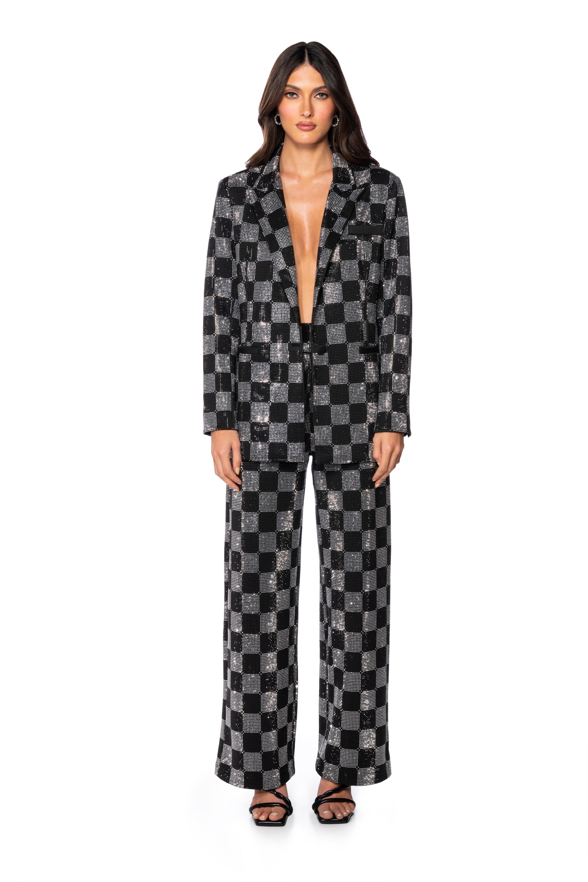 POP STAR CHECKERED RHINESTONE BLAZER