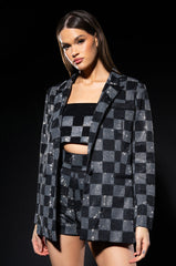 POP STAR CHECKERED RHINESTONE SHORT