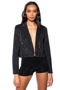 POP STAR HOT FIX CROPPED BLAZER IN BLACK