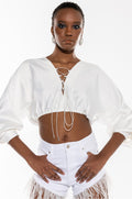 PORTOFINO SATIN LACE UP CROPPED BLOUSE