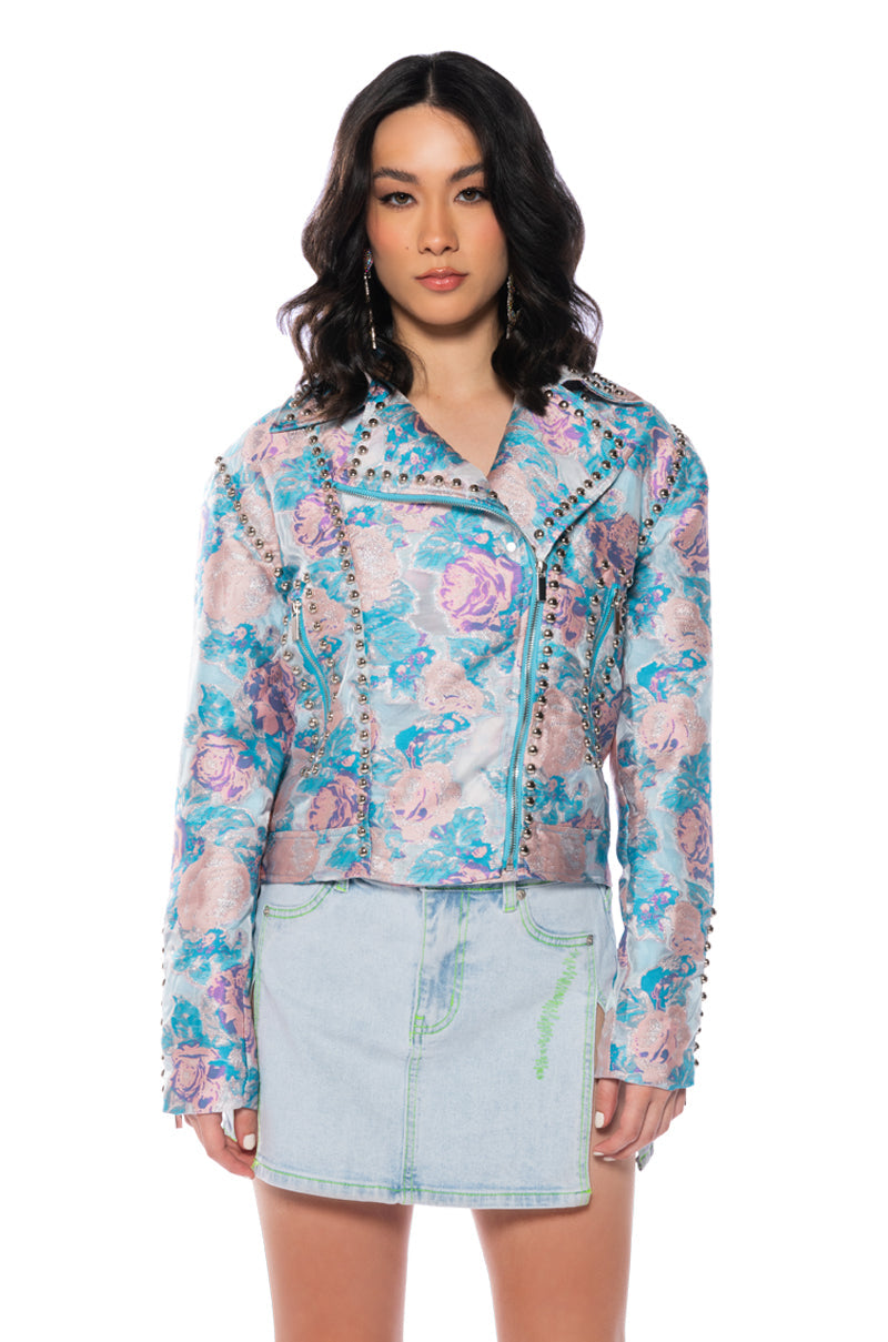 BROCADE MOTO JACKET WITH STUDS