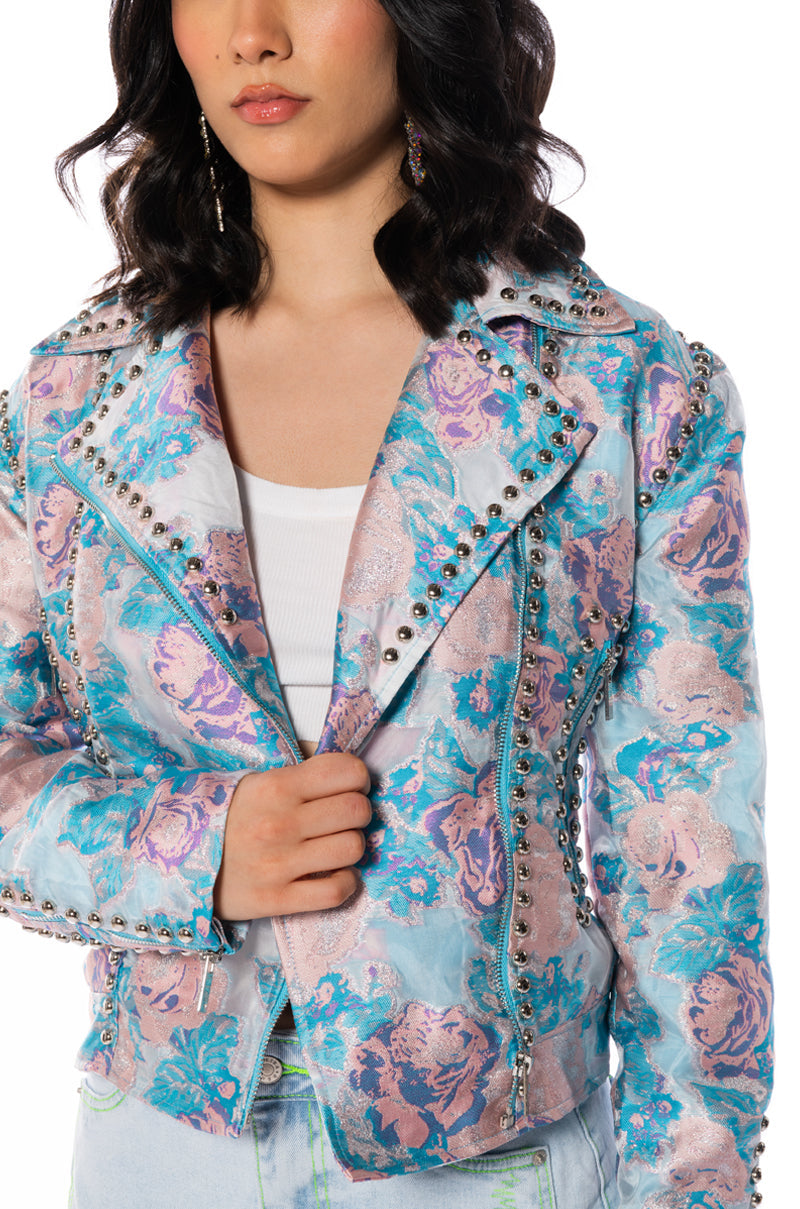 BROCADE MOTO JACKET WITH STUDS