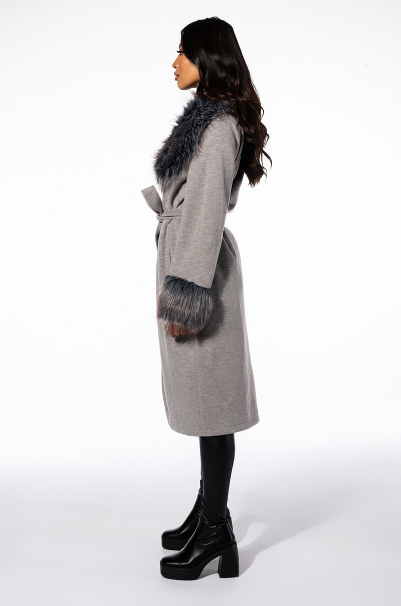 PRINCESS WOOL TRENCH WITH FAUX FUR TRIM