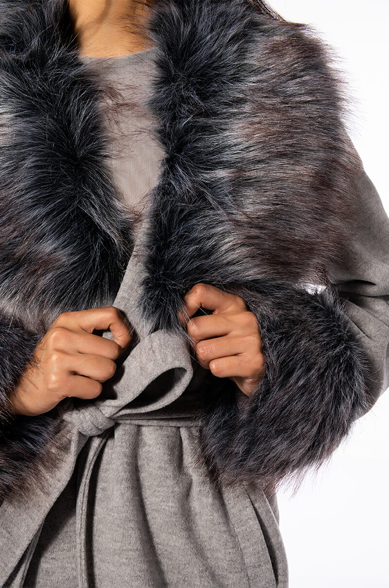 PRINCESS WOOL TRENCH WITH FAUX FUR TRIM