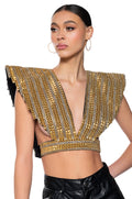 QUEEN OF EVERYTHING GOLD EMBELLISHED HIGH SHOULDER TOP