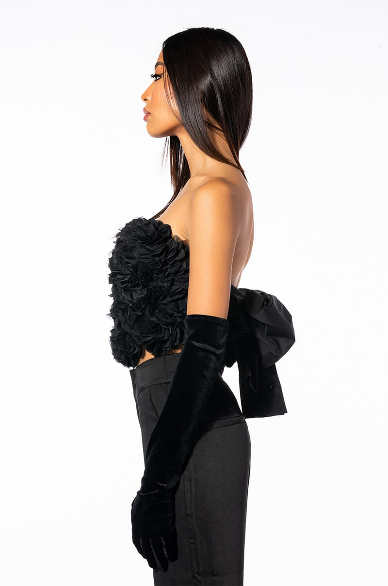 QUEEN OF SPADES BOW DETAIL TUBE BLOUSE