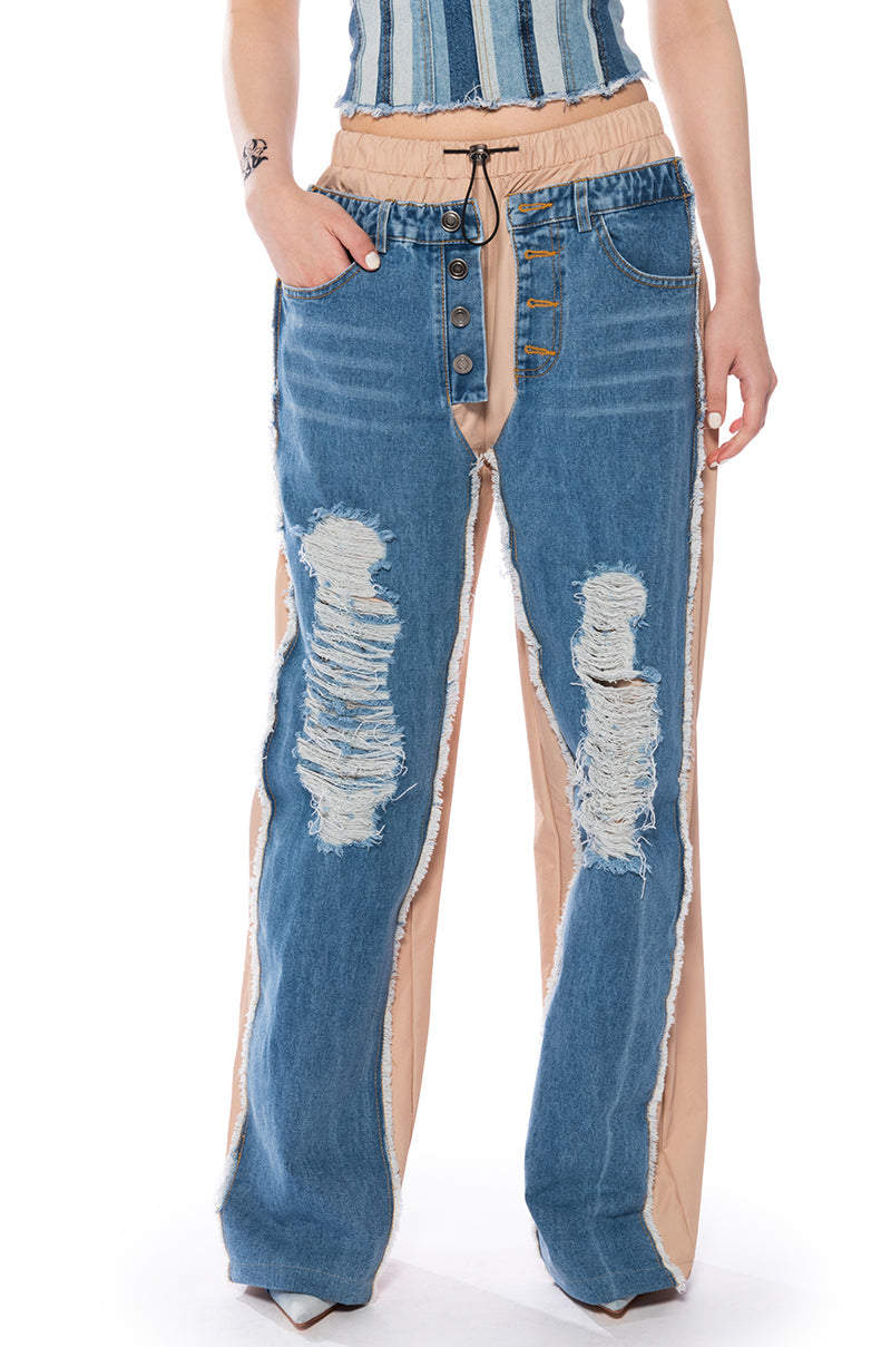 RARE VIBE DENIM EMBELLISHED NYLON JOGGER