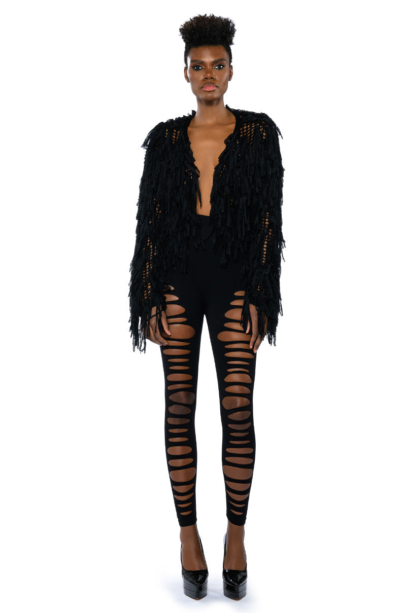 RAVEN LONG SLEEVE FRINGE KNIT CARDIGAN