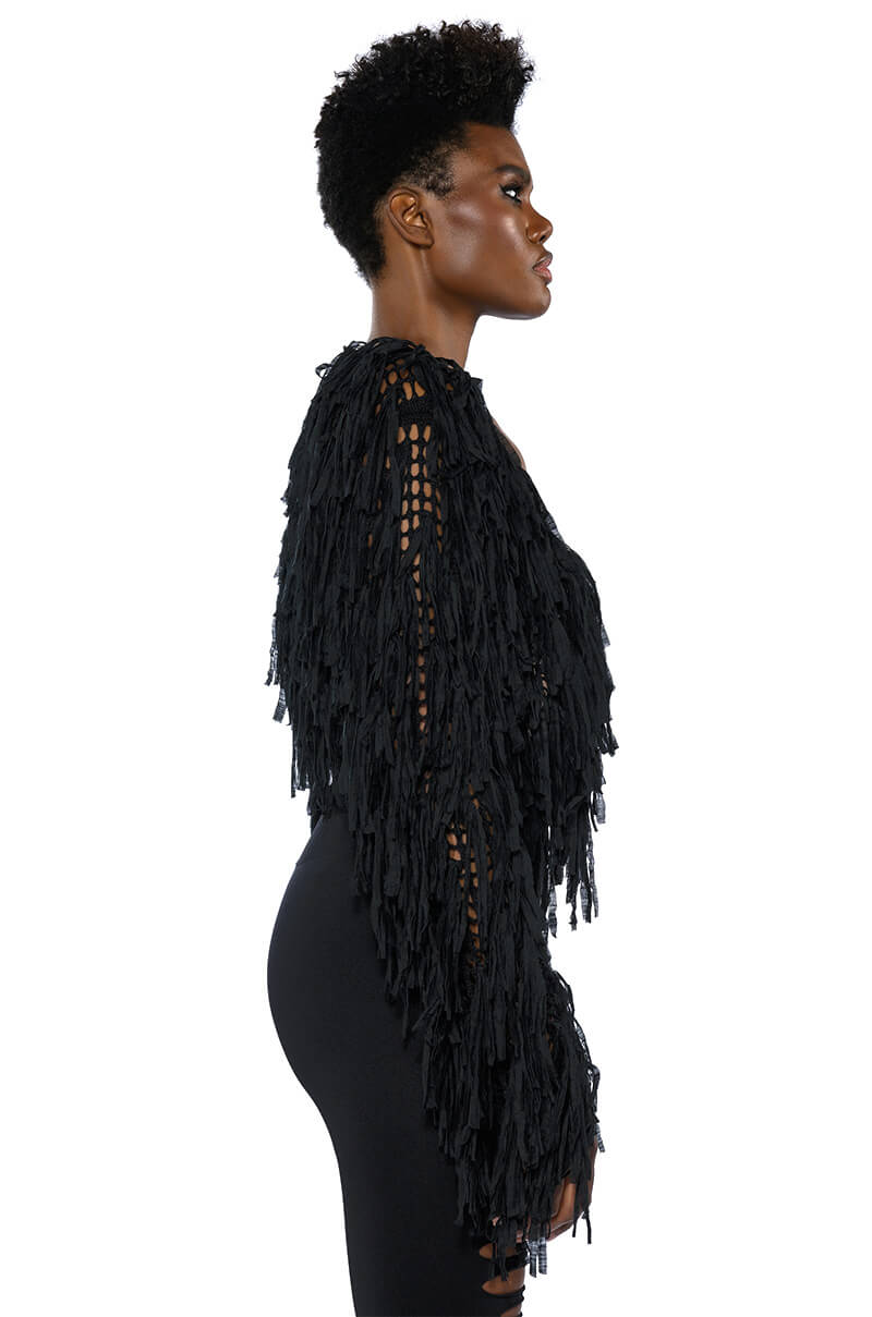 RAVEN LONG SLEEVE FRINGE KNIT CARDIGAN