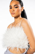 REAL OSTRICH FEATHERS CROP MESH BANDEAU
