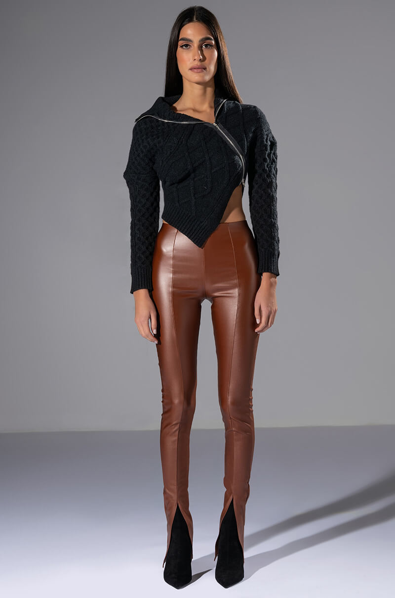 REBELLING CABLEKNIT ASYMMETRICAL ZIPPER SWEATER