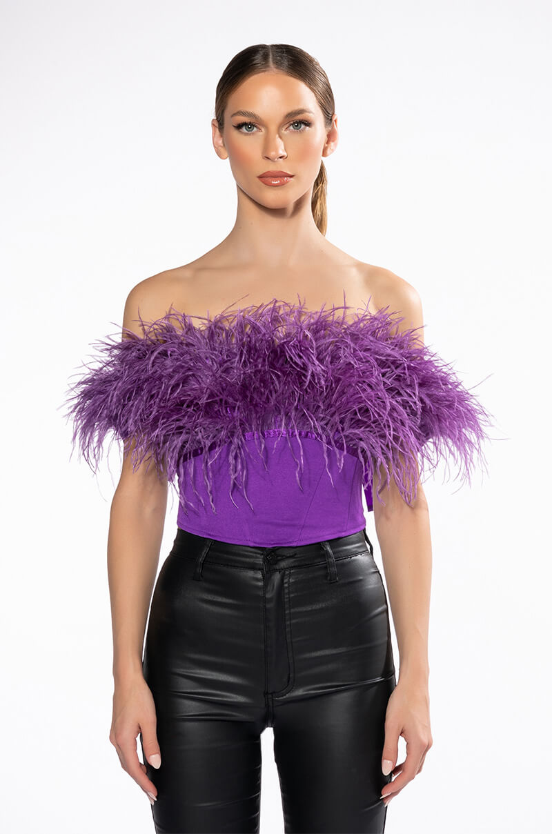 REGAL OFF THE SHOULDER FEATHER CORSET